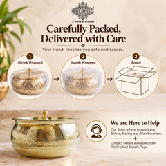 Brass Embossed Handi with Brass Lid & Knob, Tin Lined