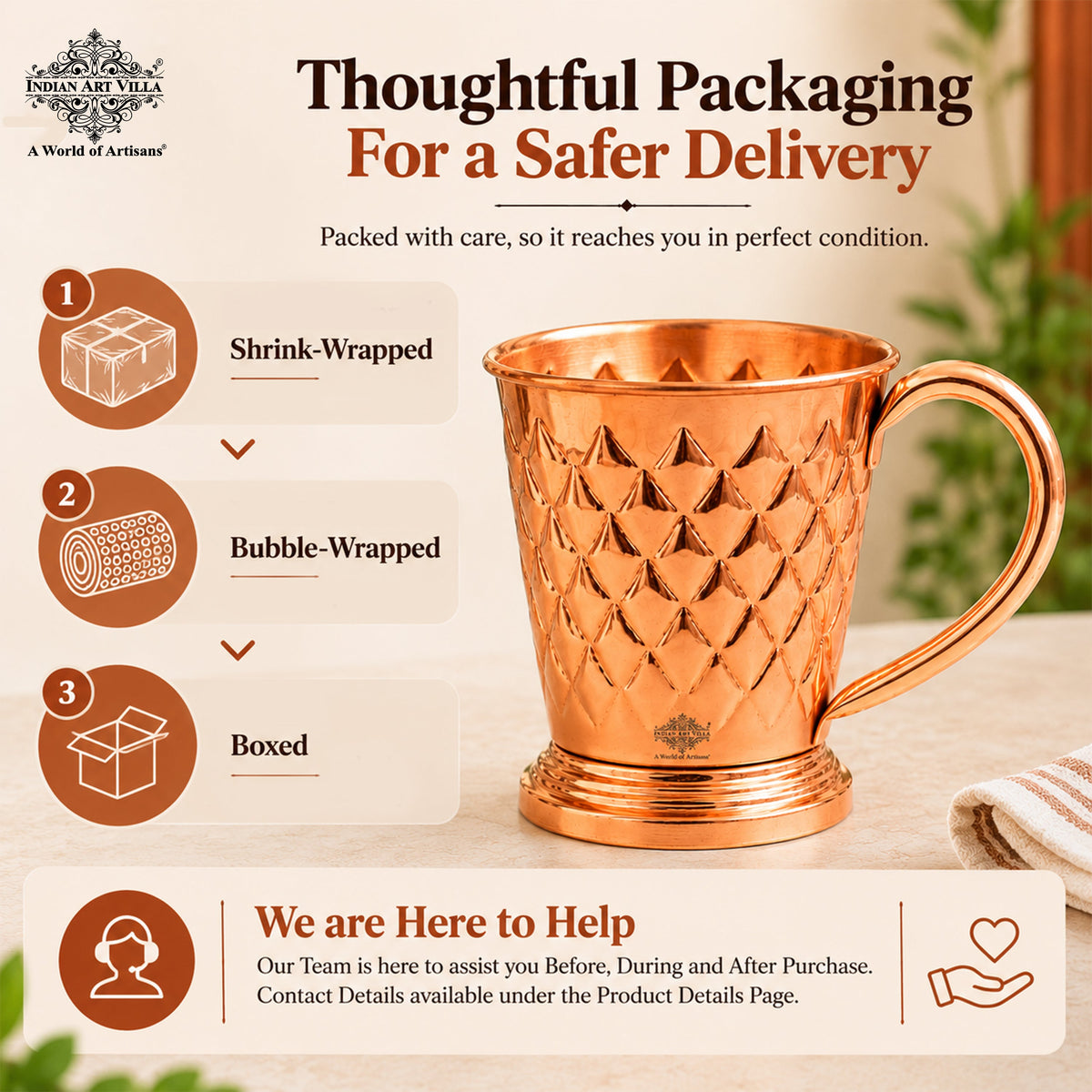 Pure Copper Diamond Hammered Moscow Mule Beer Mug - 450 ML