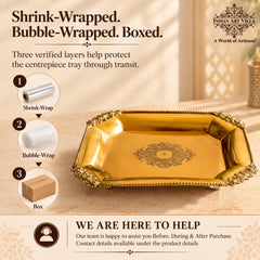 Pure Brass Rectangular Tray with Rose Corner Design