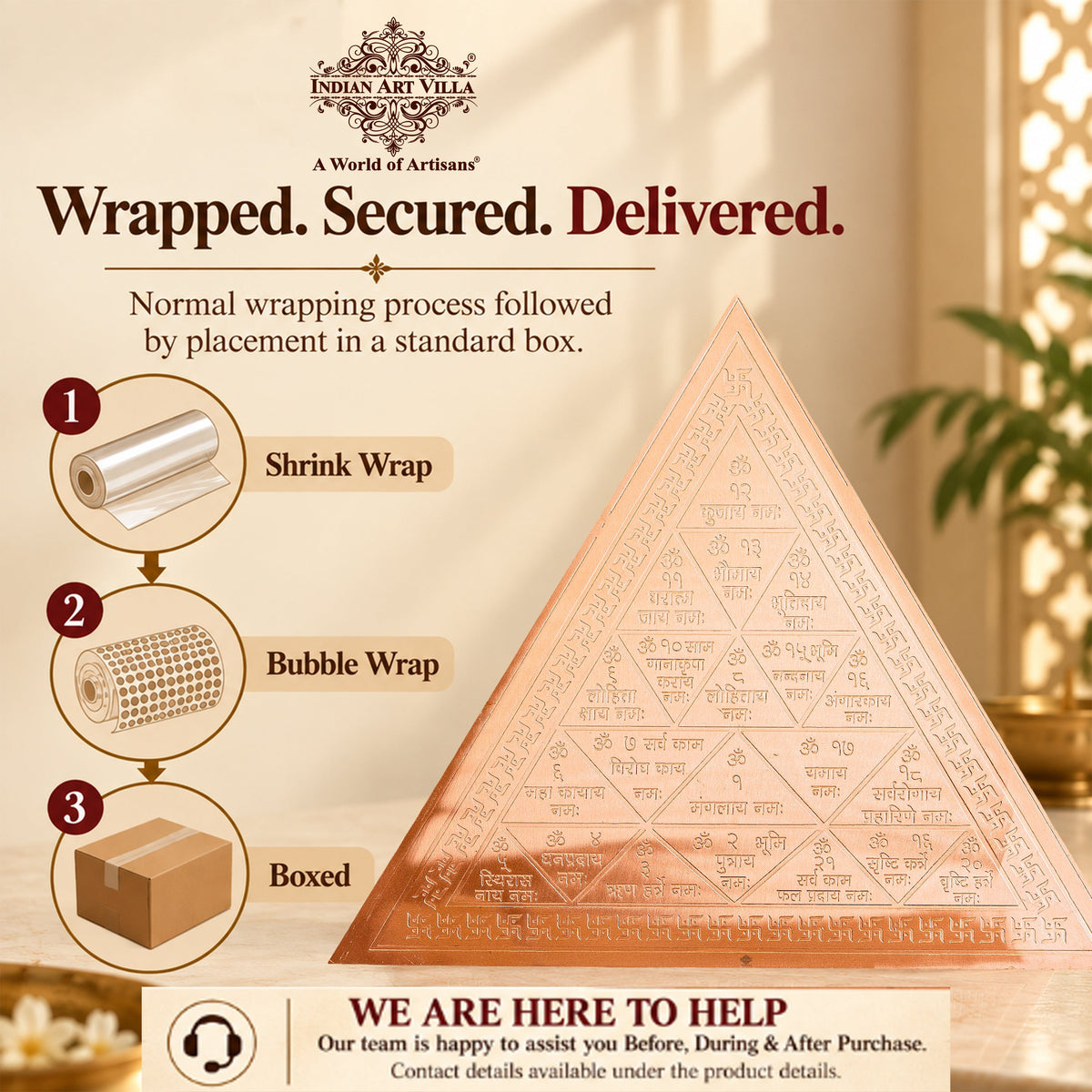 Copper Triangle Yantra, Intricate Engraved Pooja Decor