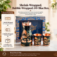 Copper Kalakriti Bedroom Bottle with 2 Glasses Gift Set - 950ML