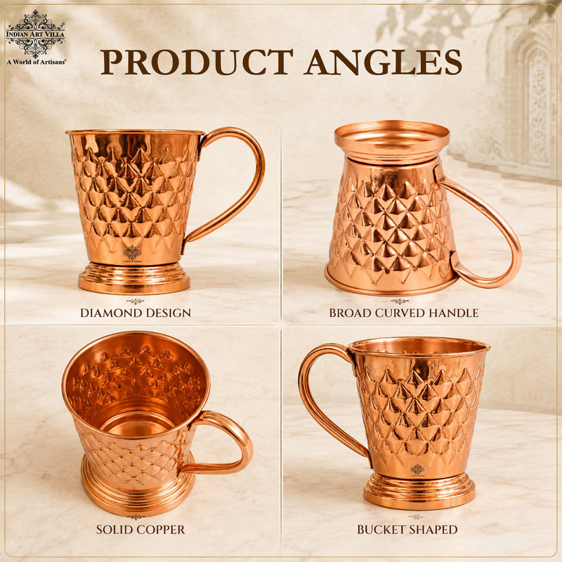 Pure Copper Diamond Hammered Moscow Mule Beer Mug - 450 ML