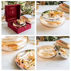 Glass Bowl with Steel Lid & Velvet Gift Box - 1350 ML
