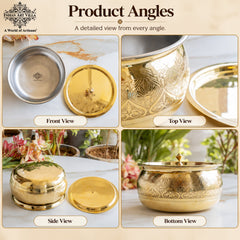 Brass Embossed Handi with Brass Lid & Knob, Tin Lined