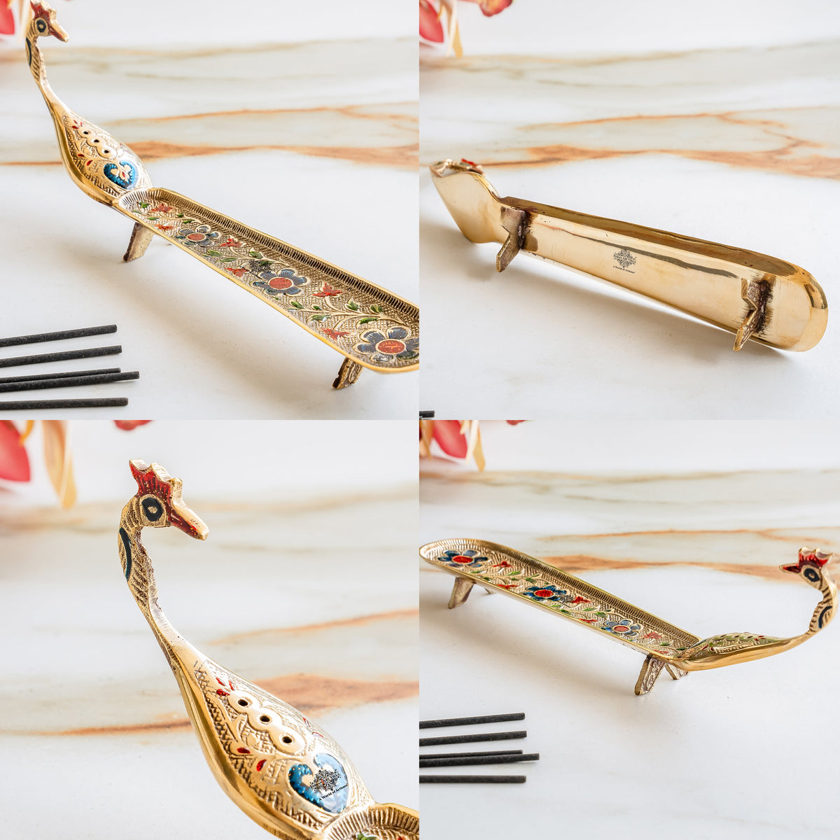 Pure Brass Agardan With Peacock Design Incense Holder - 26.16 cm