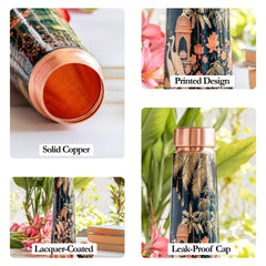 Pure Copper Kalakriti Printed Water Bottle for Daily Use - 750 ML