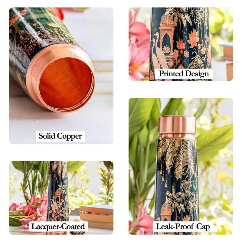 Pure Copper Kalakriti Printed Water Bottle for Daily Use - 750 ML