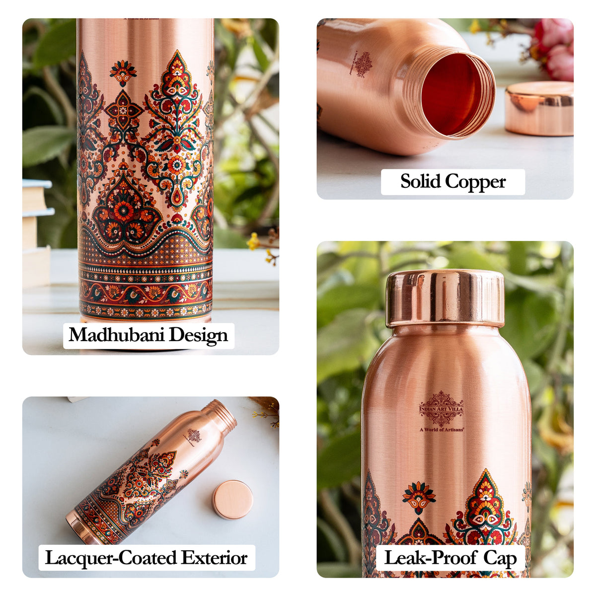Pure Copper Kalakriti Madhubani Printed Bottle – 940 ML