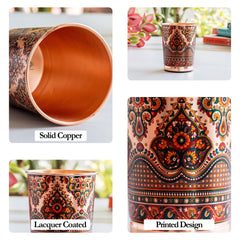 Pure Copper Kalakriti Print Glass for Daily Use, Home & Gifting - 270 ML