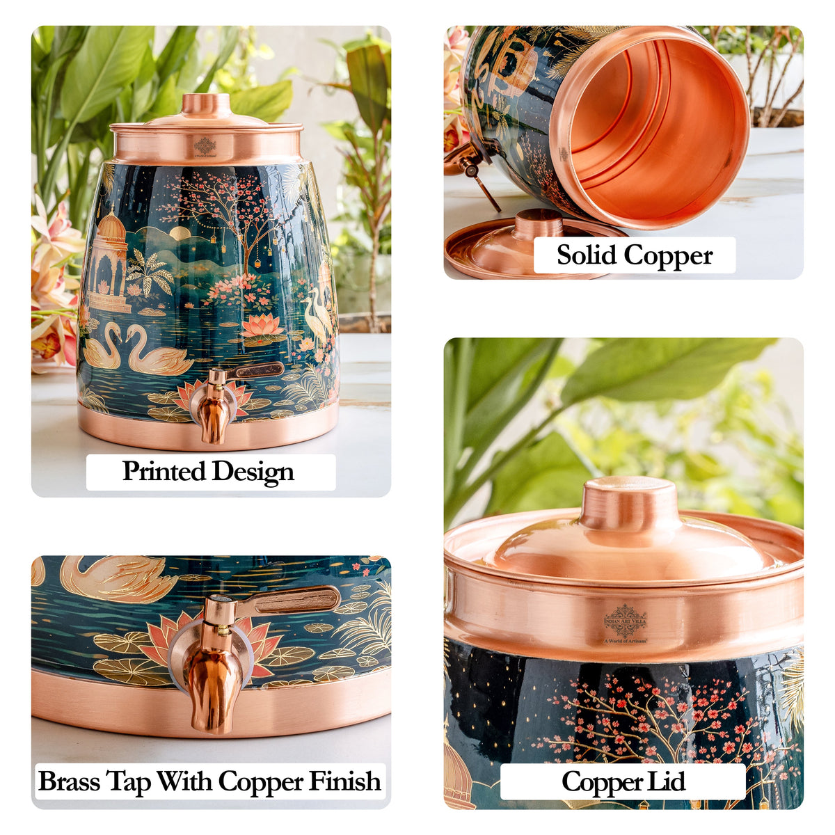 Pure Copper Water Pot with Kalakriti Printed Design - 7100 ML