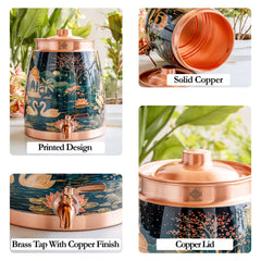 Pure Copper Water Pot with Kalakriti Printed Design - 7100 ML