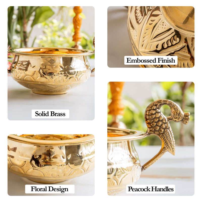 Handcrafted Brass Urli Bowl with Peacock Handles for Décor