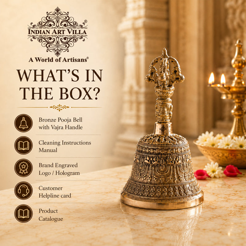 Brass Pooja Bell with Embossed Design and Traditional Vajra Handle