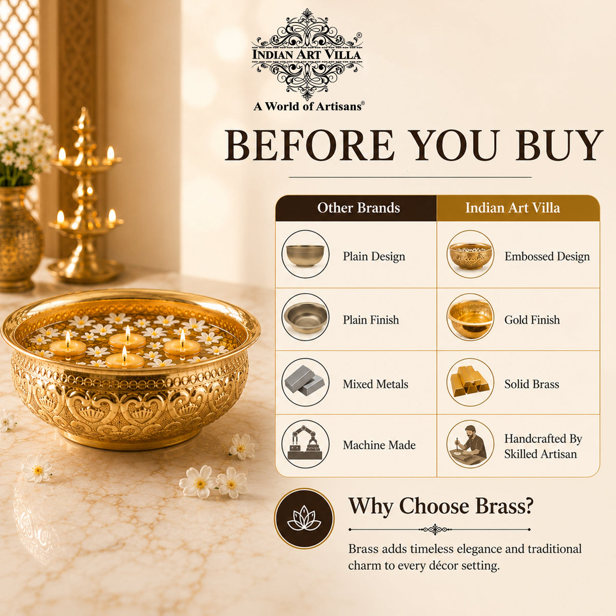 Pure Brass Embossed Design Urli