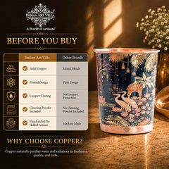 Pure Copper Kalakriti Print Glass - 270 ML