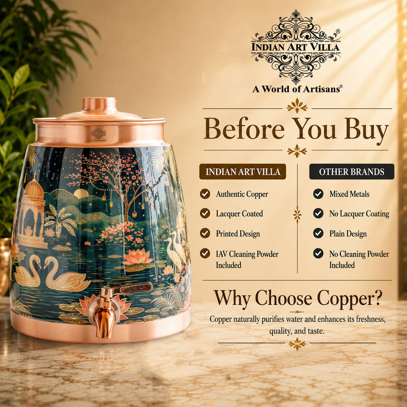 Pure Copper Water Pot with Kalakriti Printed Design - 7100 ML