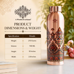 Pure Copper Kalakriti Madhubani Printed Bottle – 940 ML