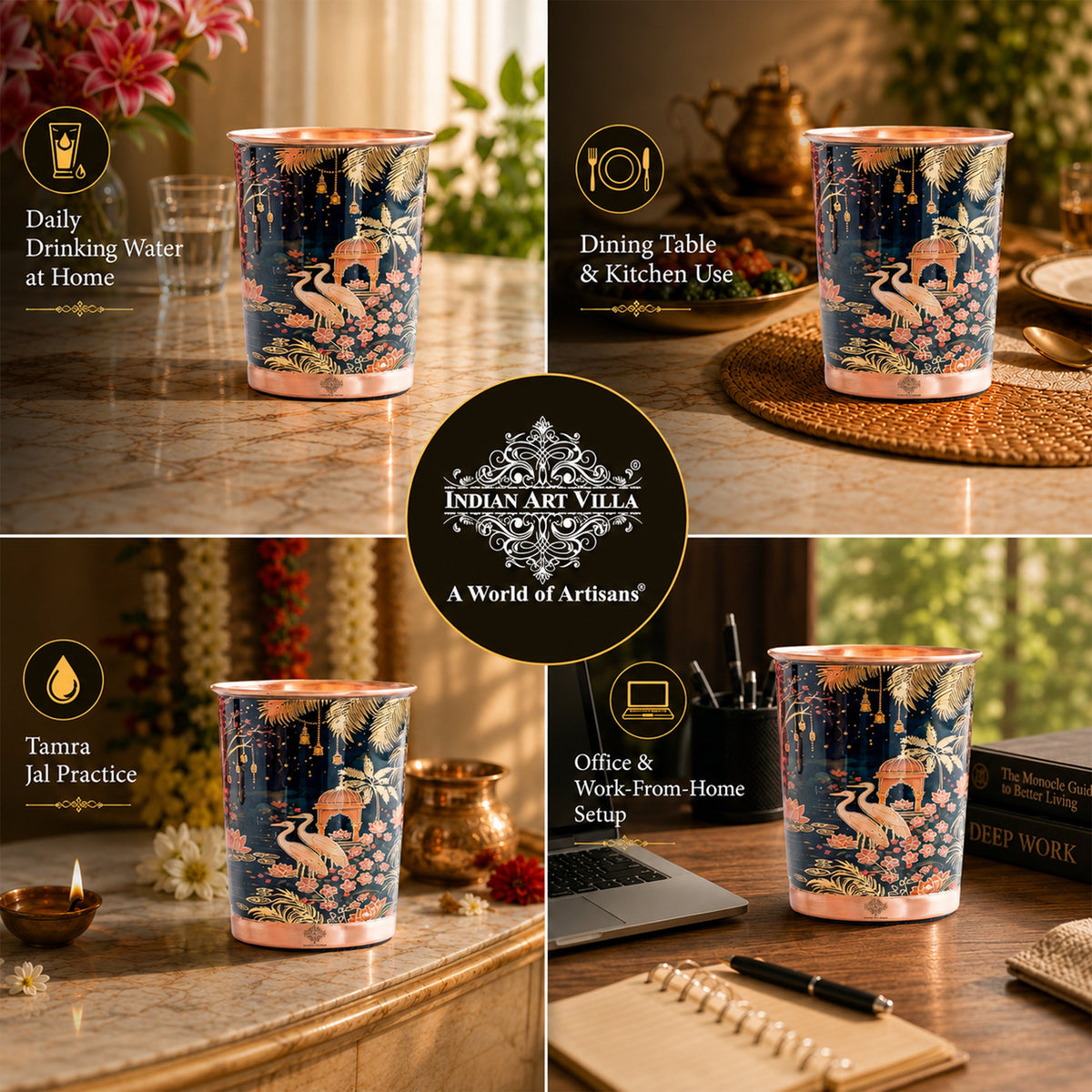 Pure Copper Kalakriti Print Glass - 270 ML