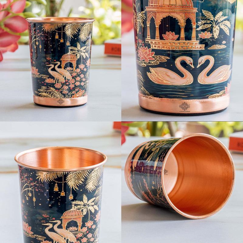 Pure Copper Kalakriti Print Glass - 270 ML