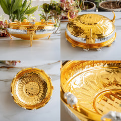 Gold and Sliver Two-Tone Brass Urli with Elephant Design Legs - 7400 ML