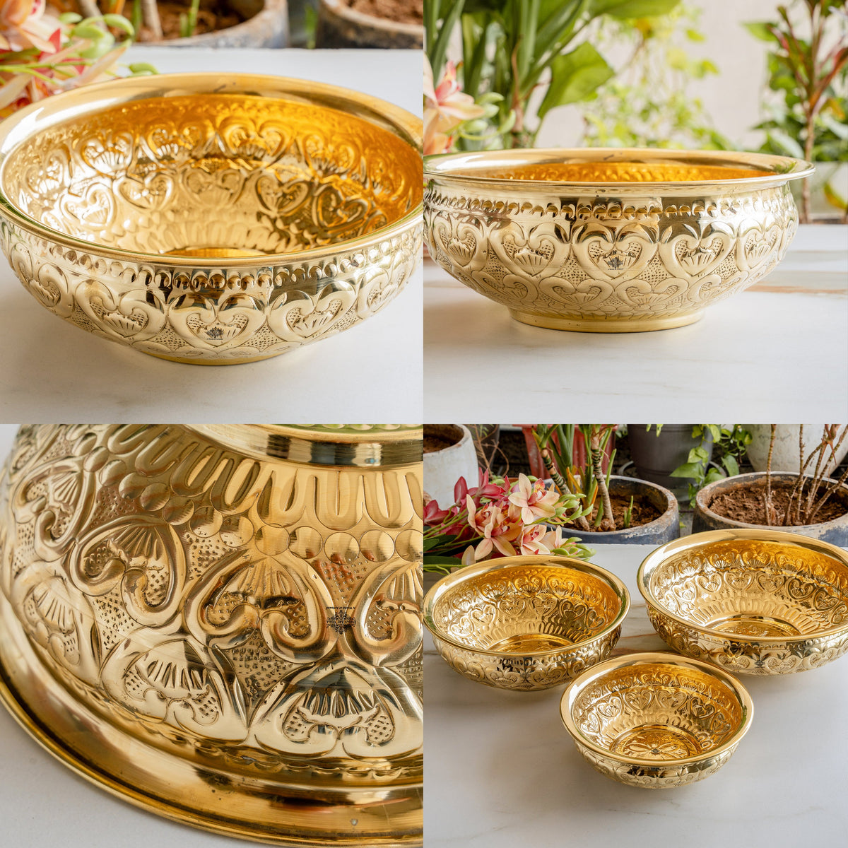 Pure Brass Embossed Design Urli