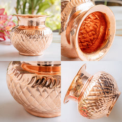 Pure Copper Lota with Diamond Cut Design For Pooja - 550 ML