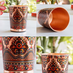 Pure Copper Kalakriti Print Glass for Daily Use, Home & Gifting - 270 ML