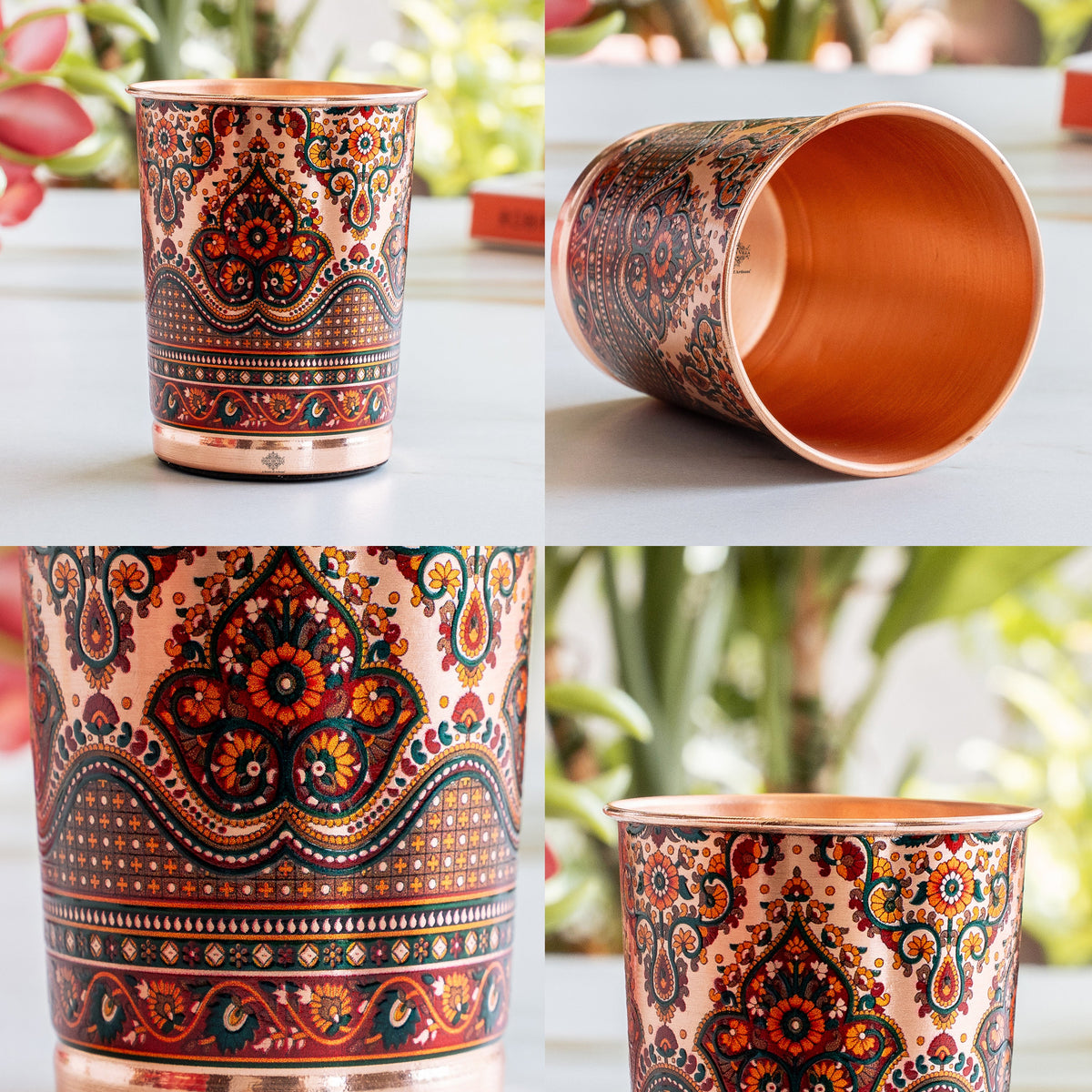 Pure Copper Kalakriti Print Glass for Daily Use, Home & Gifting - 270 ML