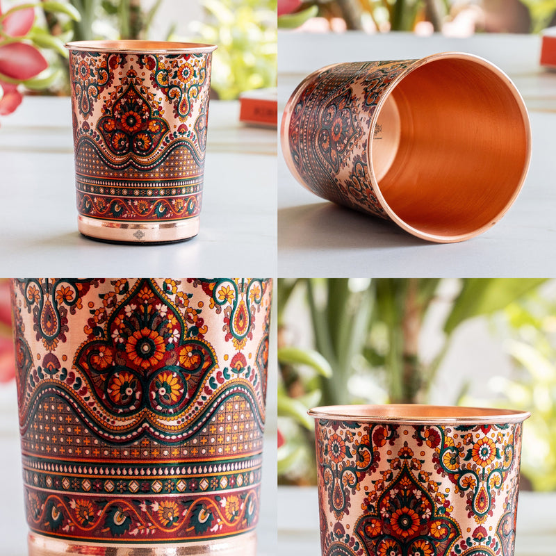 Pure Copper Kalakriti Print Glass for Daily Use, Home & Gifting - 270 ML