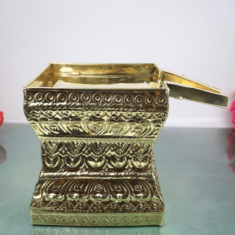 Brass Abhishek Patra Soma suthra for Shivling Abhishekam Lingabhishekam Rudrabhishek Puja Vessel Pital Peetal Hittale Abhisheka Patram Kalasam Temple Kalasha Lota Mandir Pooja Patra, Gold, 8.5 Inch, 1 Piece