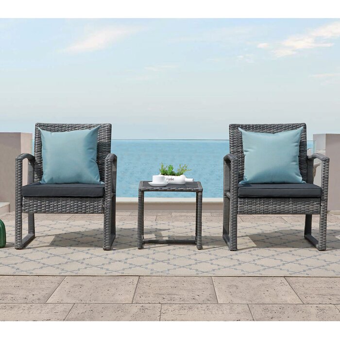 Babun Outdoor Patio Seating Set 2 Chairs and 1 Table Set (Grey)