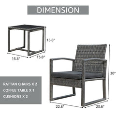 Babun Outdoor Patio Seating Set 2 Chairs and 1 Table Set (Grey)