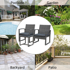 Babun Outdoor Patio Seating Set 2 Chairs and 1 Table Set (Grey)