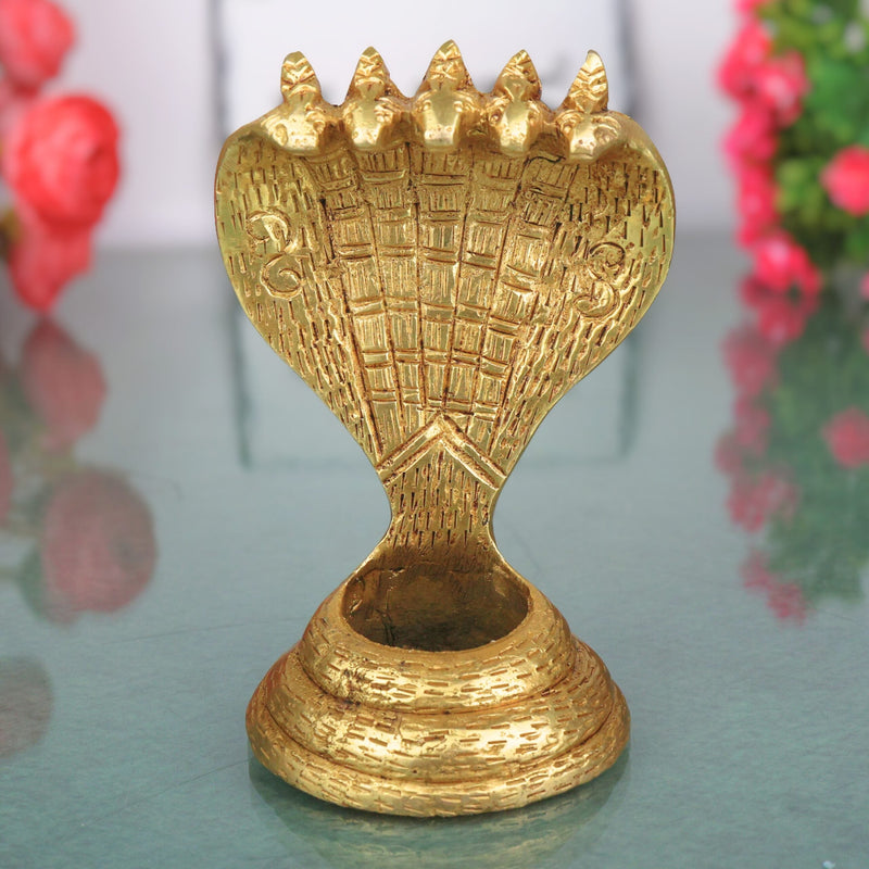 Brass Sheshnag Murti Adi Shesha Ananta Nag Vigraha Peetal Sarparaja Idol for Puja Mandir Decor, Gold, 4 Inch, 1 Piece