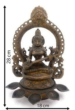 Bhunes Brass Goddess Saraswati Idol, Sarasvati Murti, Vidya Devi, Saraswathi Vigraha For Puja And Home Decor,Gold, 11 Inch, 1 Piece