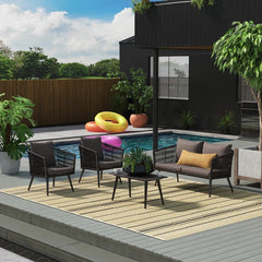 Anatole Outdoor Sofa Set 2 Seater, 2 Single seater and 1 Center Table, Braid & Rope (Black)