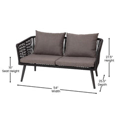 Anatole Outdoor Sofa Set 2 Seater, 2 Single seater and 1 Center Table, Braid & Rope (Black)