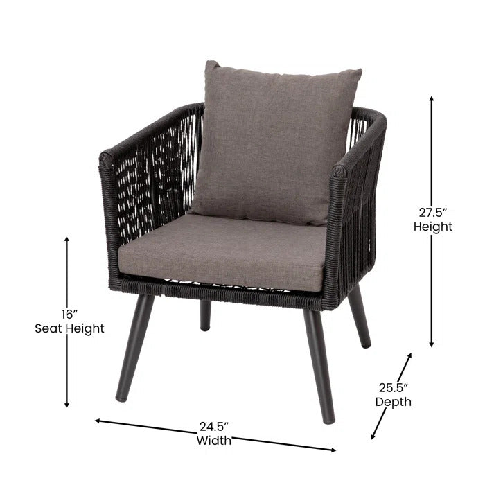 Anatole Outdoor Sofa Set 2 Seater, 2 Single seater and 1 Center Table, Braid & Rope (Black)