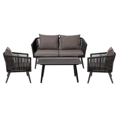 Anatole Outdoor Sofa Set 2 Seater, 2 Single seater and 1 Center Table, Braid & Rope (Black)