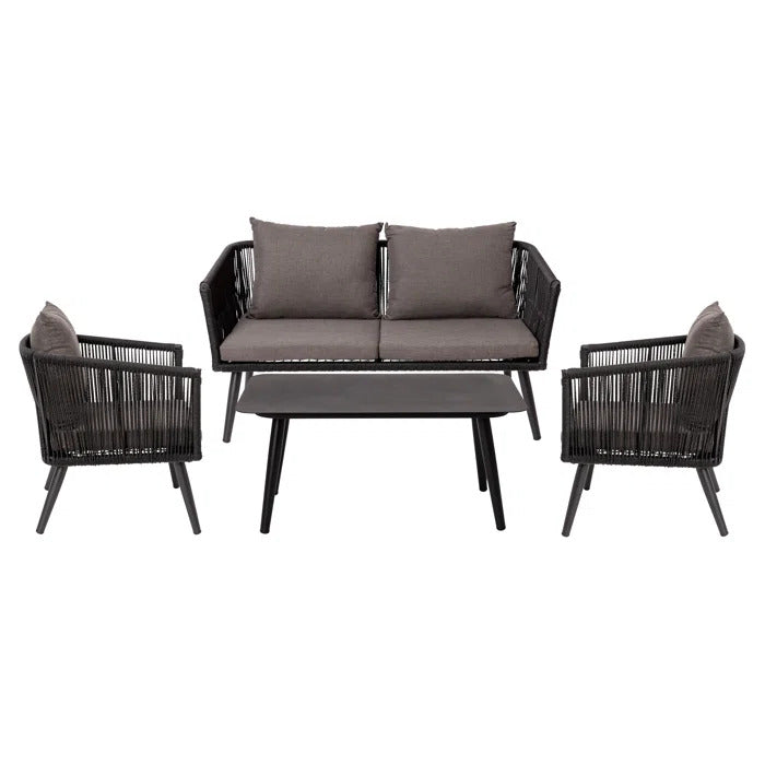 Anatole Outdoor Sofa Set 2 Seater, 2 Single seater and 1 Center Table, Braid & Rope (Black)