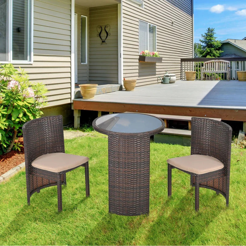Vavrik Outdoor Patio Seating Set 2 Chairs and 1 Table Set (Brown)