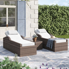Fidelia Outdoor Swimming Poolside Lounger (Set of 2 ) With 1 Side Table (Black +White)