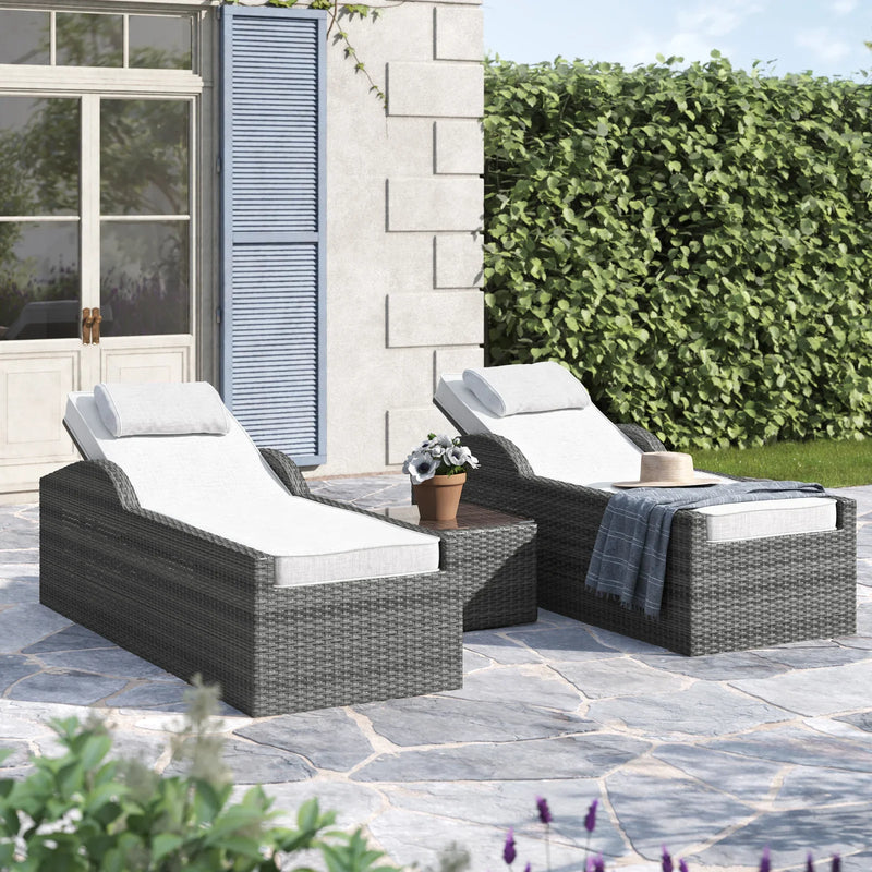 Fidelia Outdoor Swimming Poolside Lounger (Set of 2 ) With 1 Side Table (Black +White)