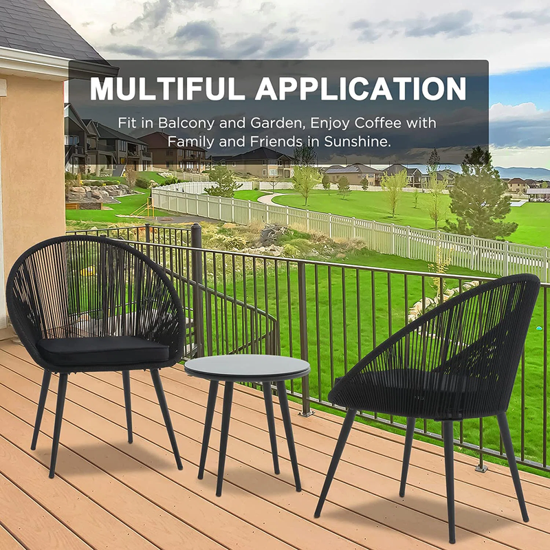 Kaay Outdoor Patio Seating Set 2 Chairs and 1 Table Set (Black)