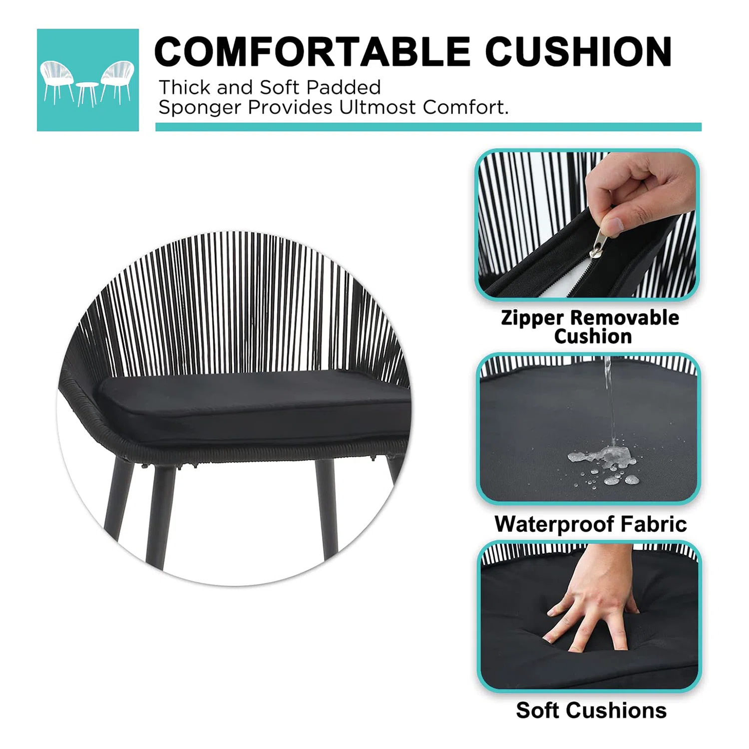 Kaay Outdoor Patio Seating Set 2 Chairs and 1 Table Set (Black)