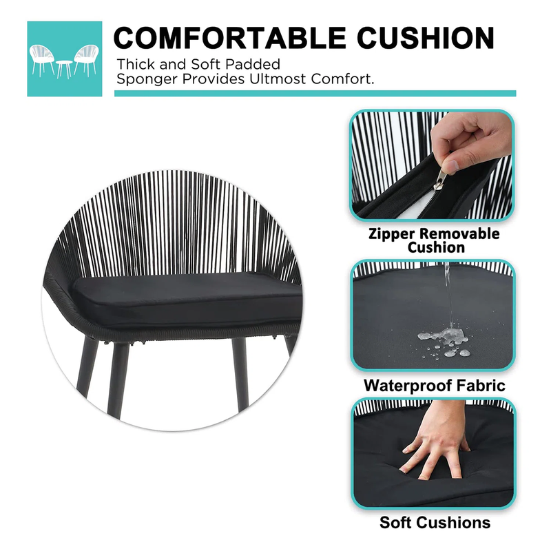 Kaay Outdoor Patio Seating Set 2 Chairs and 1 Table Set (Black)