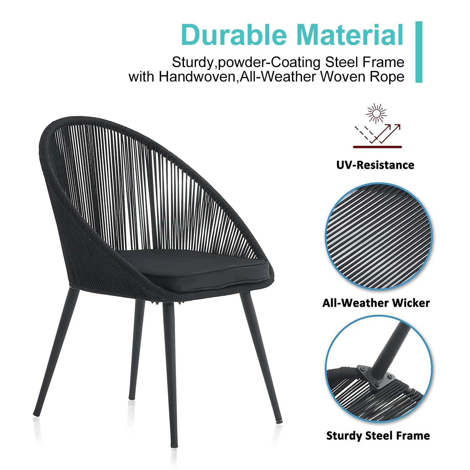 Kaay Outdoor Patio Seating Set 2 Chairs and 1 Table Set (Black)