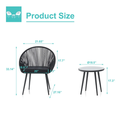 Kaay Outdoor Patio Seating Set 2 Chairs and 1 Table Set (Black)