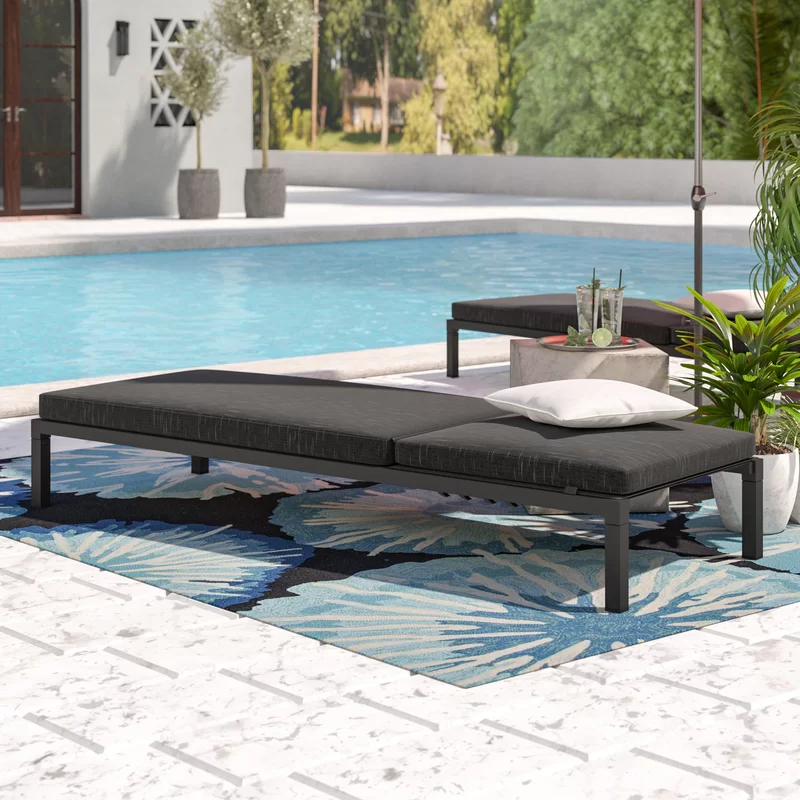 Hamper Outdoor Swimming Poolside Lounger Set of 2 (Black)