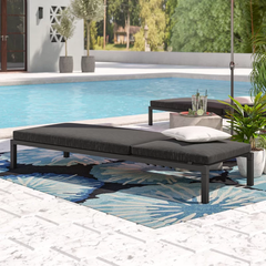Hamper Outdoor Swimming Poolside Lounger Set of 2 (Black)